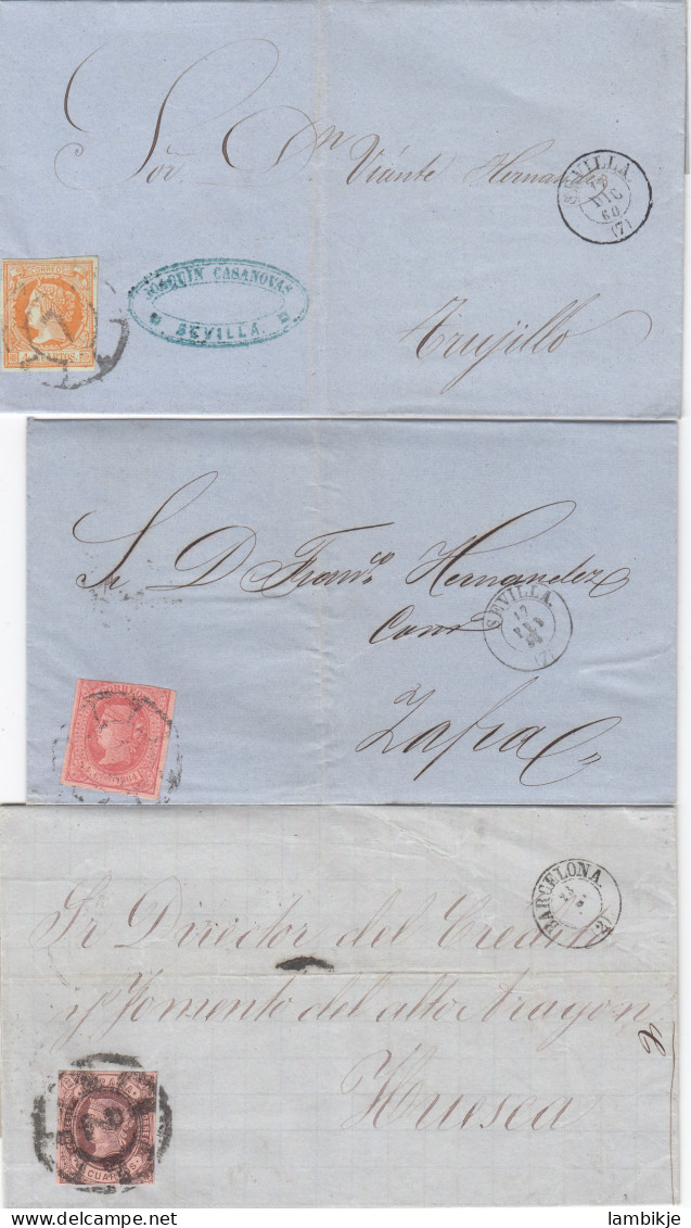 Spain 3 Covers Circa 1860 - Brieven En Documenten