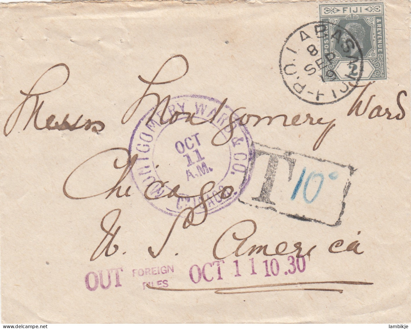 Fiji Islands Cover 1919 + Porto - Fiji (1970-...)