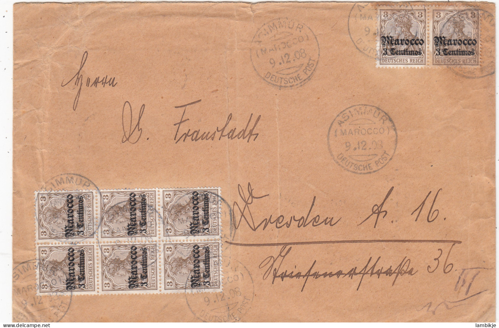 Deutsches Reich Marokko Brief 1908 Mit Leichte Falte - Maroc (bureaux)