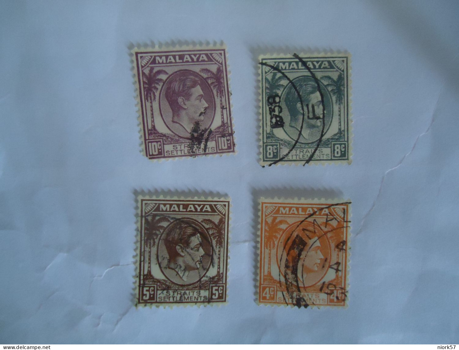 STRAITS SETTLEMENTS MALAYA   4  USED STAMPS KINGS    WITH POSTMARK - Straits Settlements