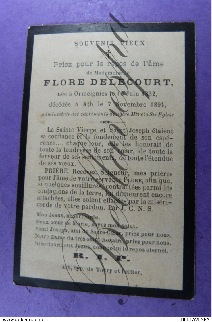 Flore DELECOURT Ormeignies 1832 -Ath 1894 - Obituary Notices