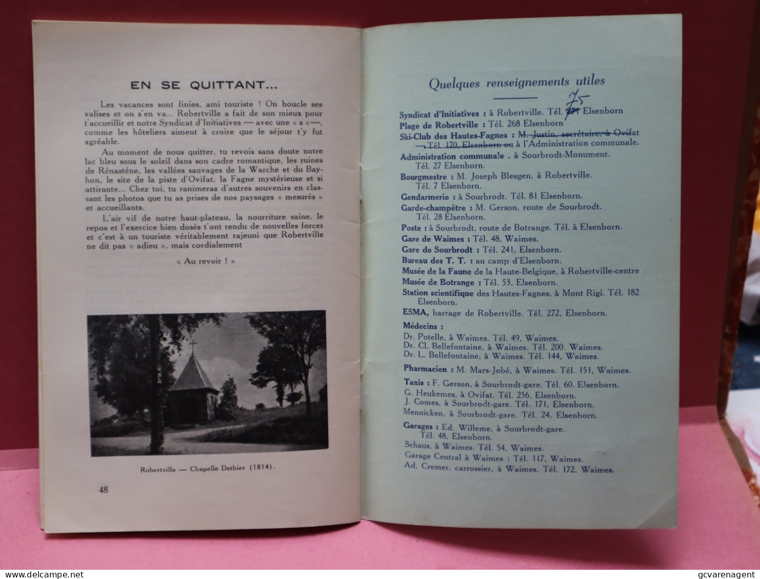 GUIDE TOURISTQUE ILLUSTRE DE ROBERTVILLE ET ENVIRONS - 1956 BON ETAT - 48 PAGES  21.5 X 14 CM    VOIR IMAGES - Tourisme