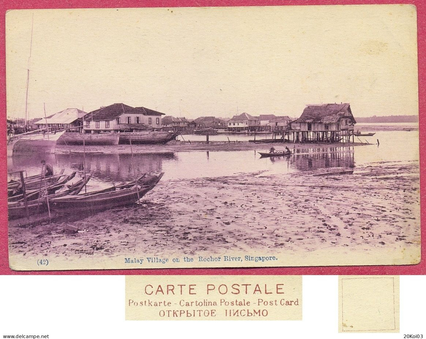 Malay Village On The Rochor River, Houses Kampong, Fishing Singapore No 42_CPA Vintage 1900's_(n°PCard491)_cpc - Singapour