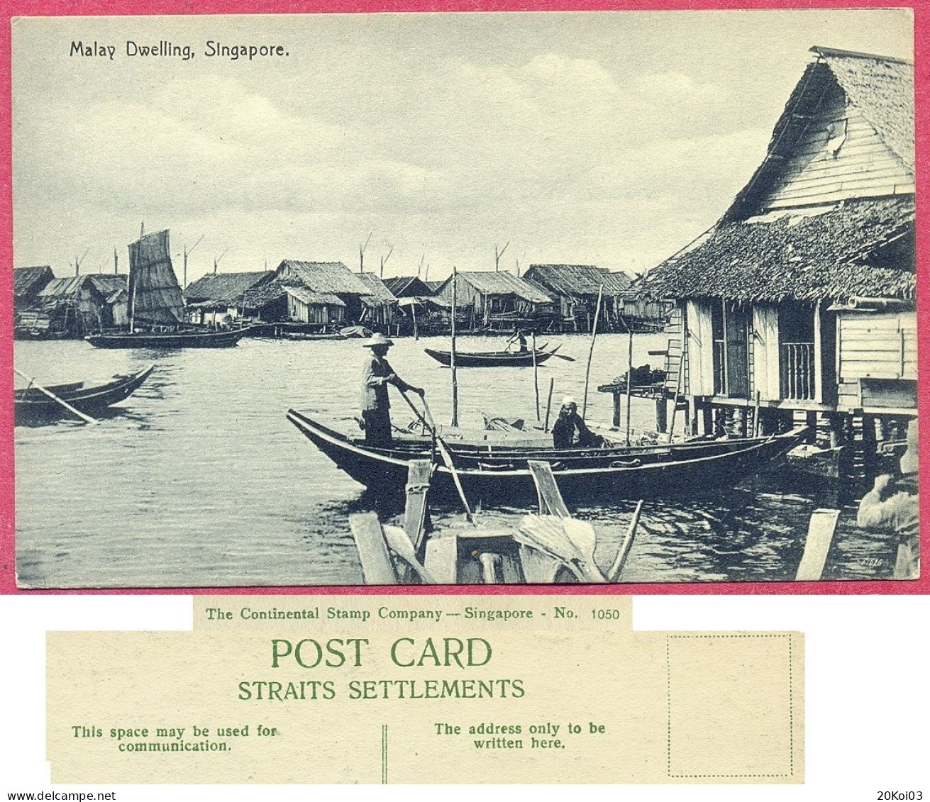 Malay Dwelling Singapore No 1050 Kampong, Villange Houses Fishing, Fishermen_CPA Vintage 1900's_(n°PCard496)_cpc - Singapore