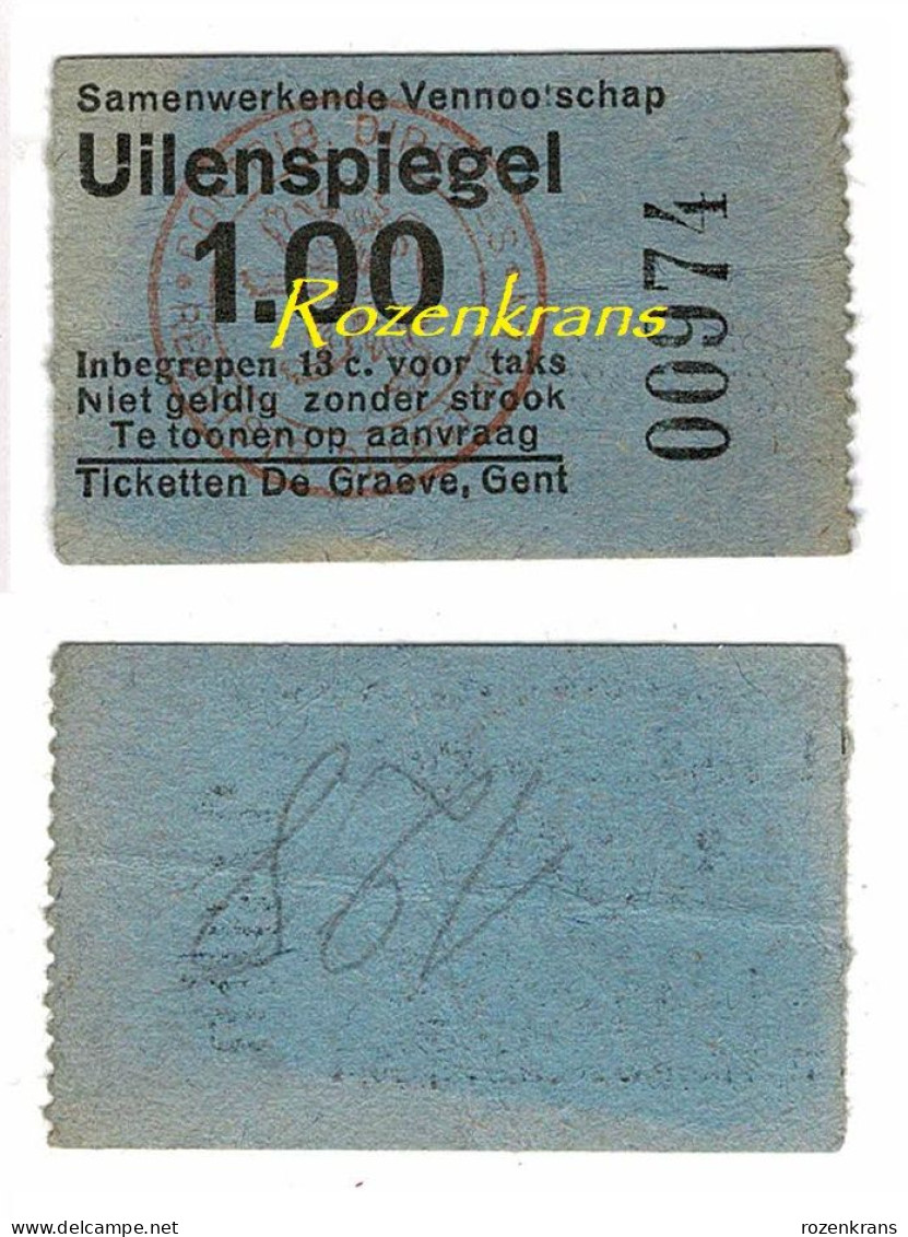 Ticket Toegangskaart Carte D'entrée Gent Samenwerkende Vennootschap Uilenspiegel - Tickets - Vouchers