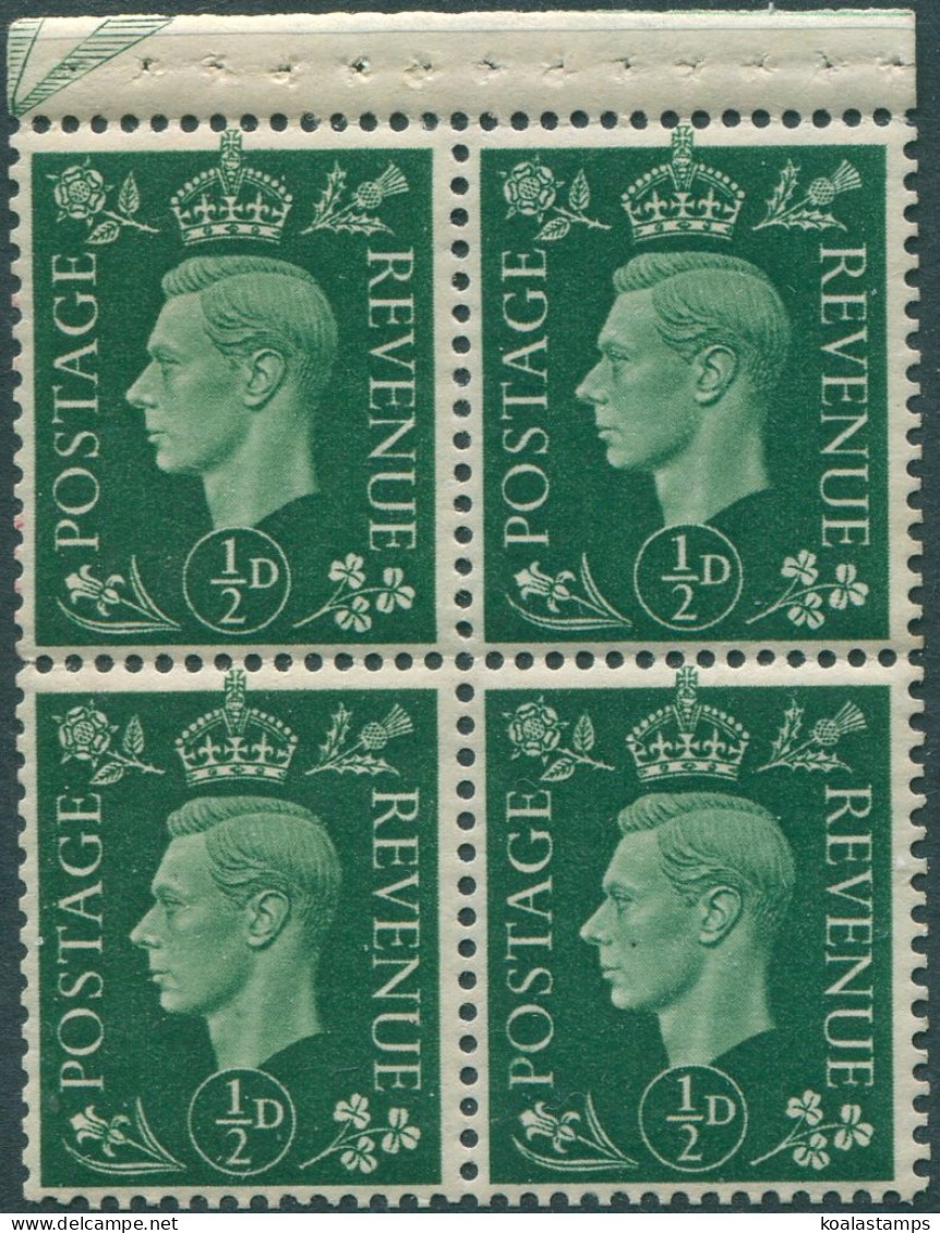 Great Britain 1937 SG462ab ½d Green KGVI Booklet Pane MNH (amd) - Unclassified