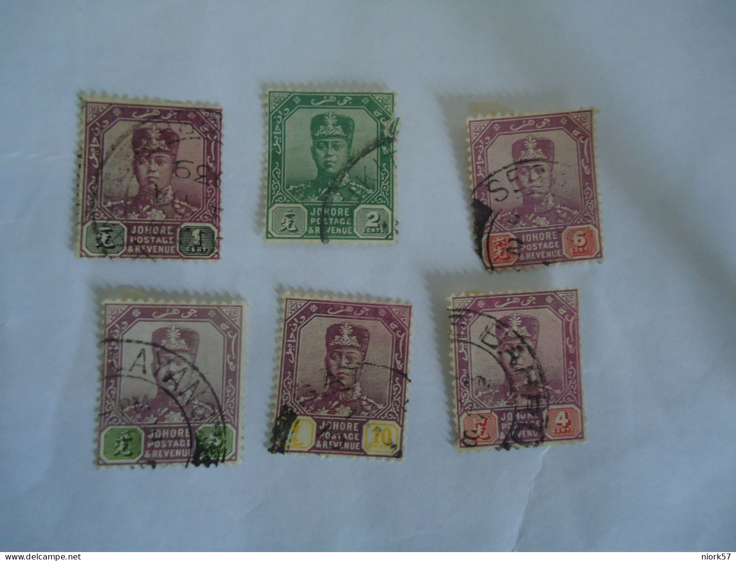 JOHORE   MALAYSIA  USED 6  STAMPS KINGS  WITH  POSTMARKS - Johore