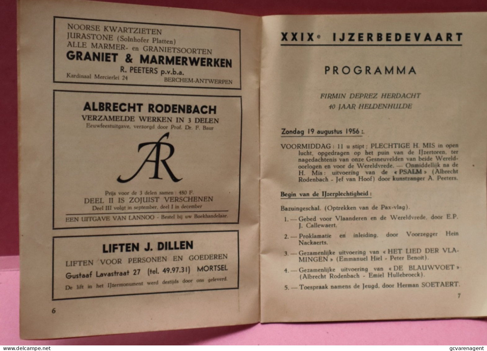 PROGRAMMA XXXIXe IJZERBEDEVAART  19 AUG 1956 -  GOEDE STAAT - 50 BLZ - 17.5 X 13.5 Cm    ZIE AFBEELDINGEN - History