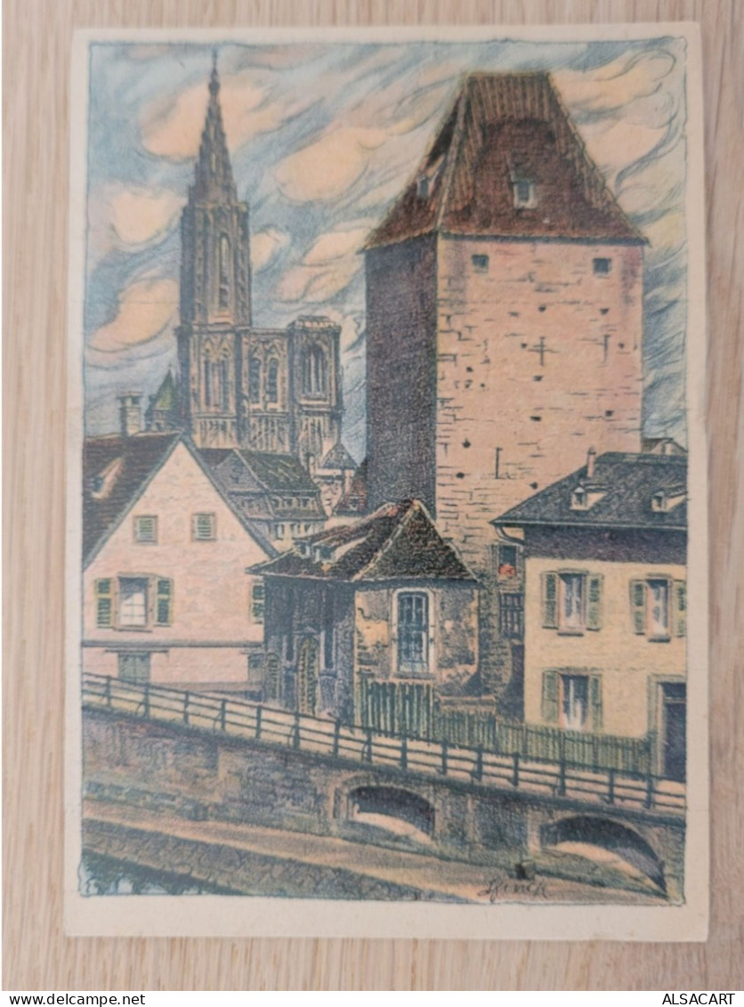 Carte Illustrateur Strasbourg  Pont Couvert Et Cathédrale , L Finck , 2 Cartes - Autres & Non Classés