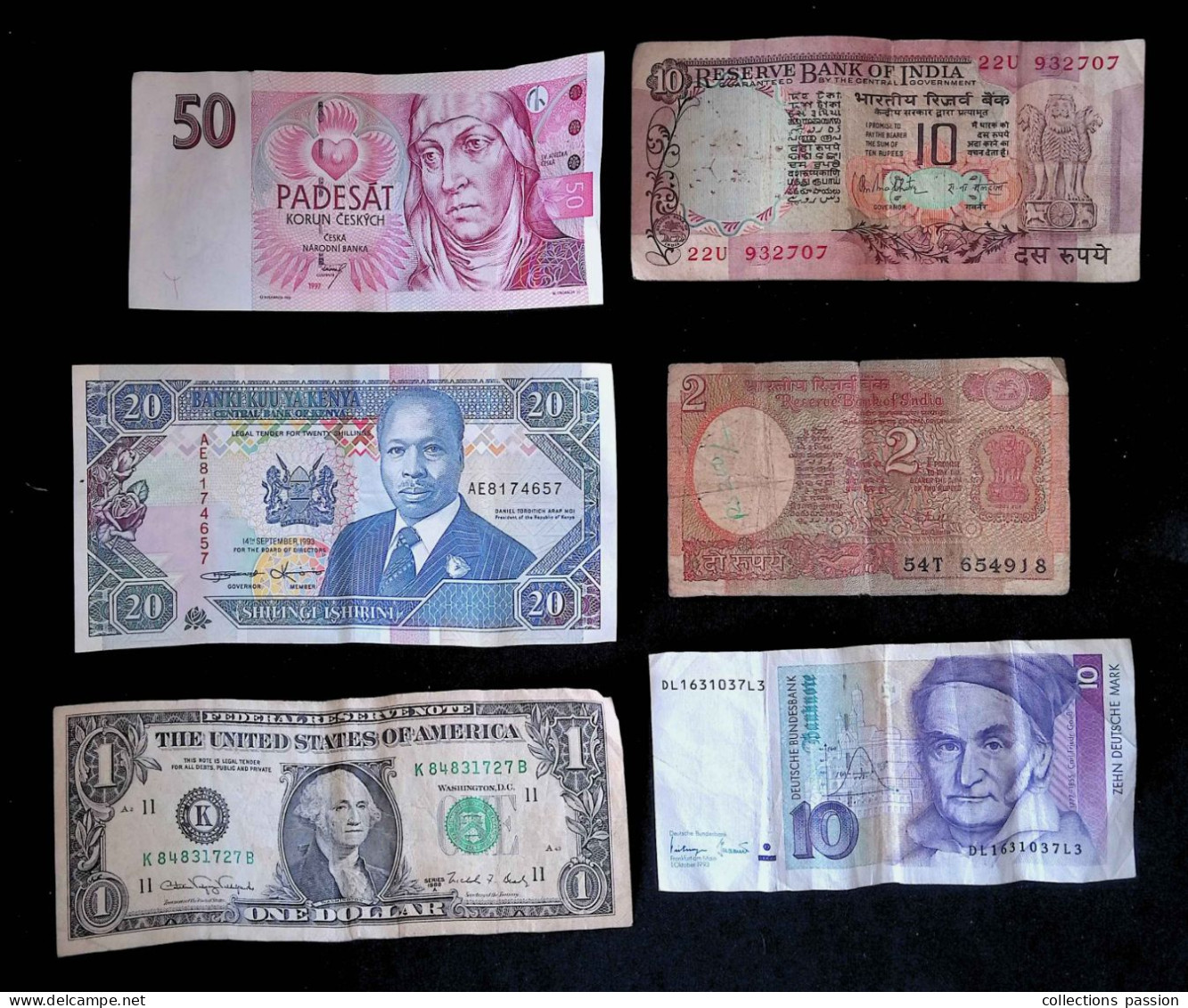 RL, Billet, Etats Unis, Allemagne, Inde (2), Kenya, Tchéquie, 2 Scans,  LOT DE 6 BILLETS - Sammlungen & Sammellose