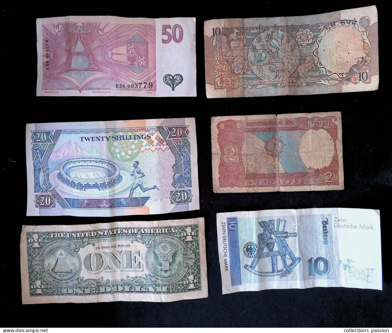 RL, Billet, Etats Unis, Allemagne, Inde (2), Kenya, Tchéquie, 2 Scans,  LOT DE 6 BILLETS - Collections & Lots