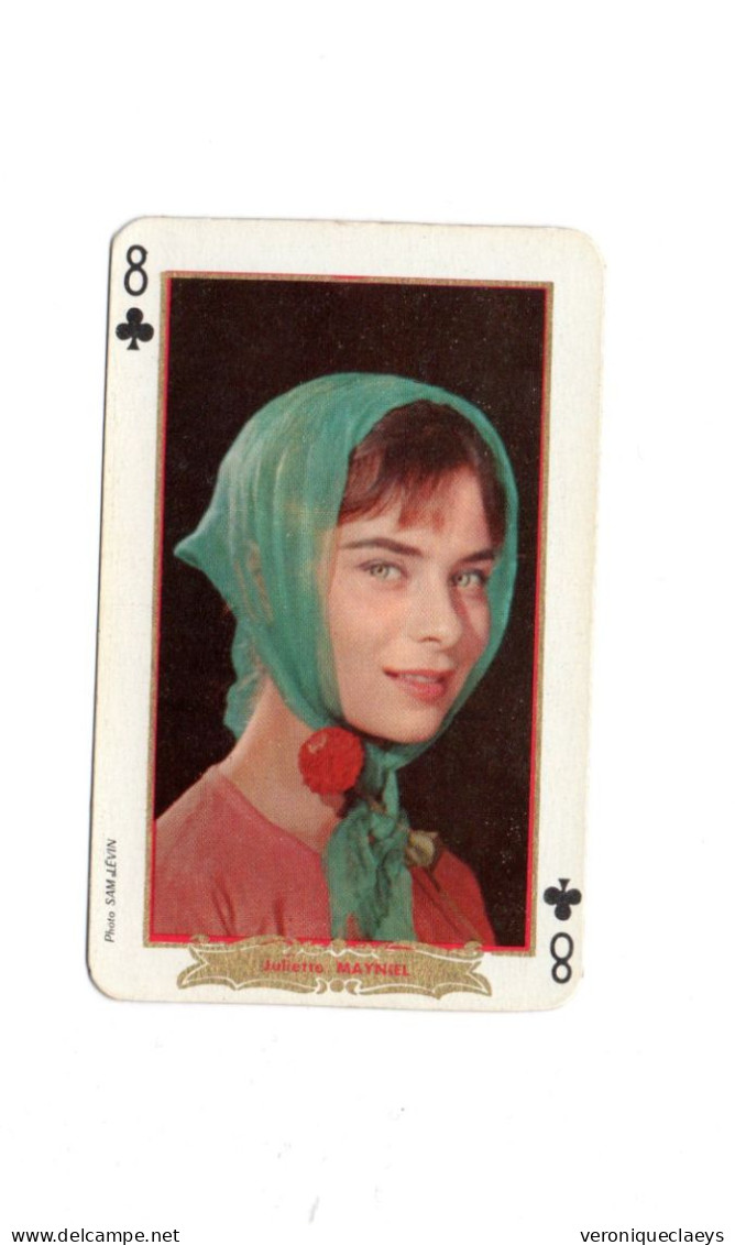 Carte à Jouer Ancienne "Juliette MAYNIEL " Huit De Trèfle. C1/3 - Carte Da Gioco