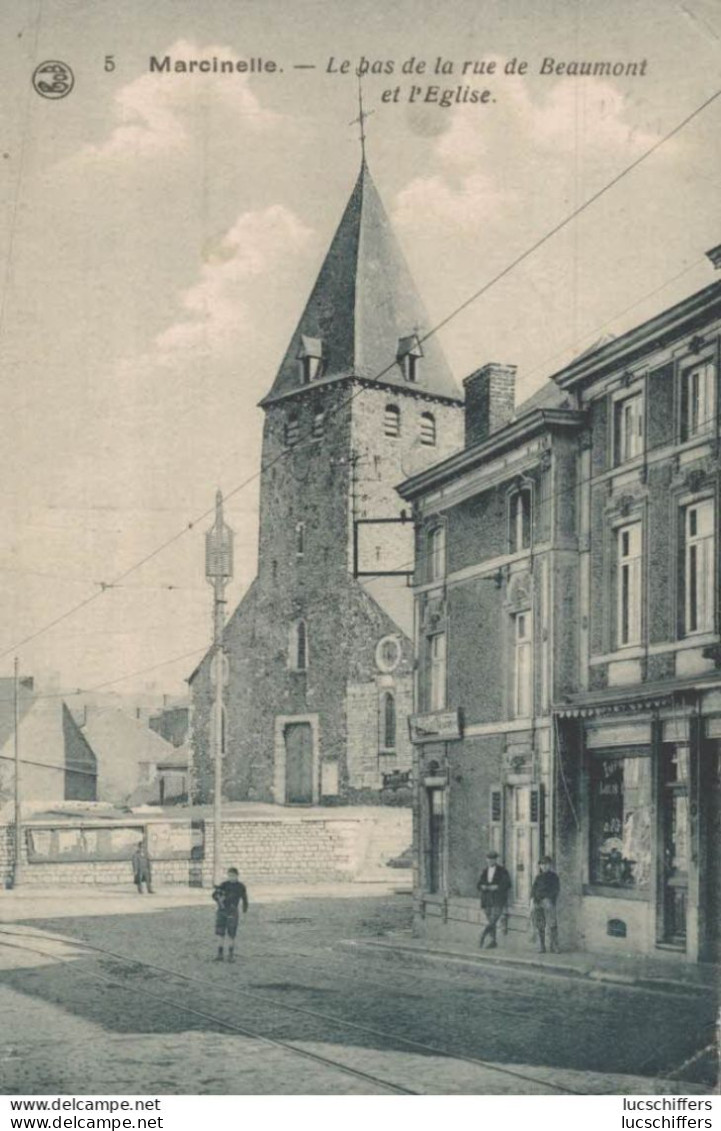 Marcinelle - Le Bas De La Rue De Beaumont Et L'Eglise - Animée - 2 Scans - Charleroi