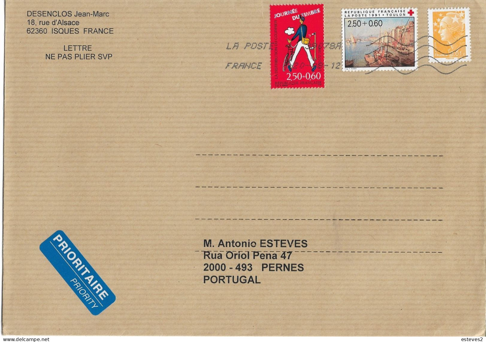 France 1993 Stamp Day , Mail Delivery , Bicycle , Red Cross 1991 Toulon - Poste