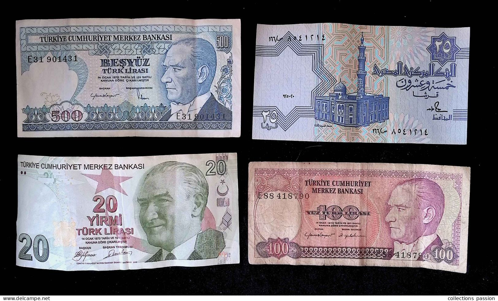 RL, Billet, Egypte, Turquie (3), 2 Scans,  LOT DE 4 BILLETS - Collezioni E Lotti