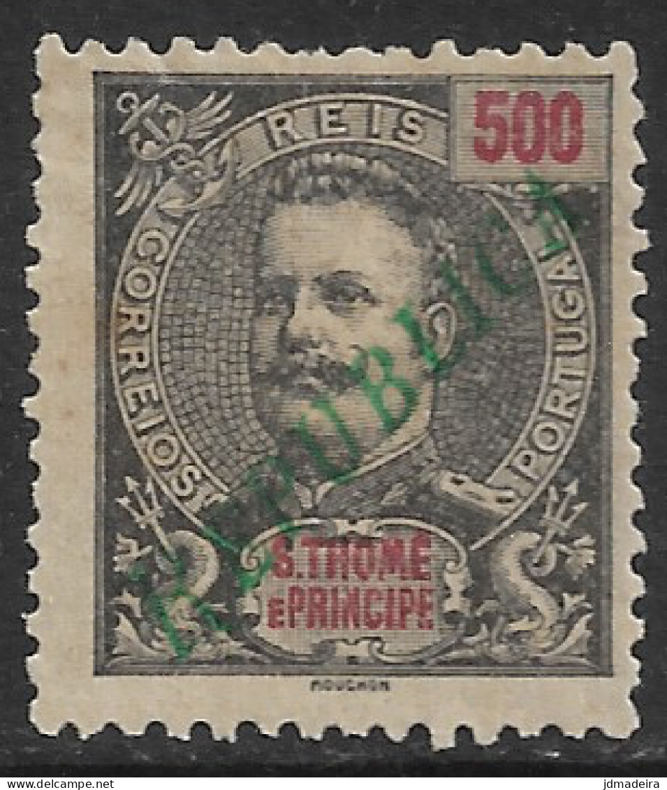 St. Thomas And Prince – 1920 King Carlos Overprinted REPUBLICA 500 Réis Mint Stamp - St. Thomas & Prince