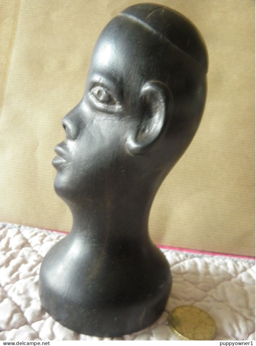 Vintage Buste Tete Africain Sculpté à La Main En ébène - Art Africain