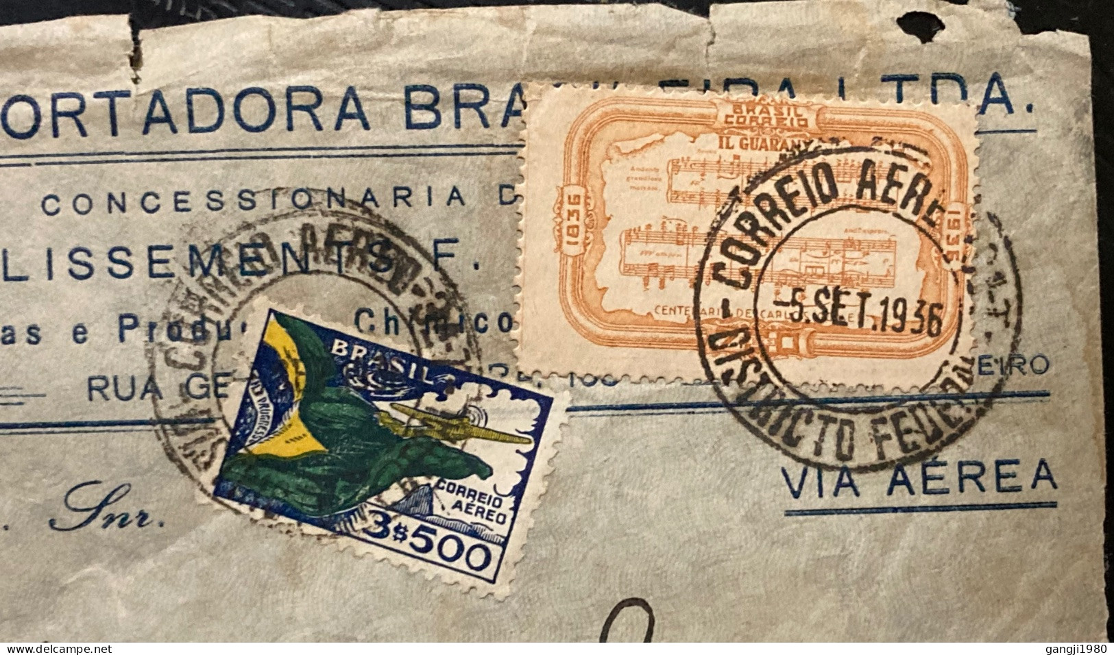 BRAZIL1936BRAZIL1936, ADVERTISING COVER, USED TO FRANCE, HEMICA IMPORTER OF ESSENCES, COMPOSER GOMES STAMP, PERFORATION - Cartas & Documentos