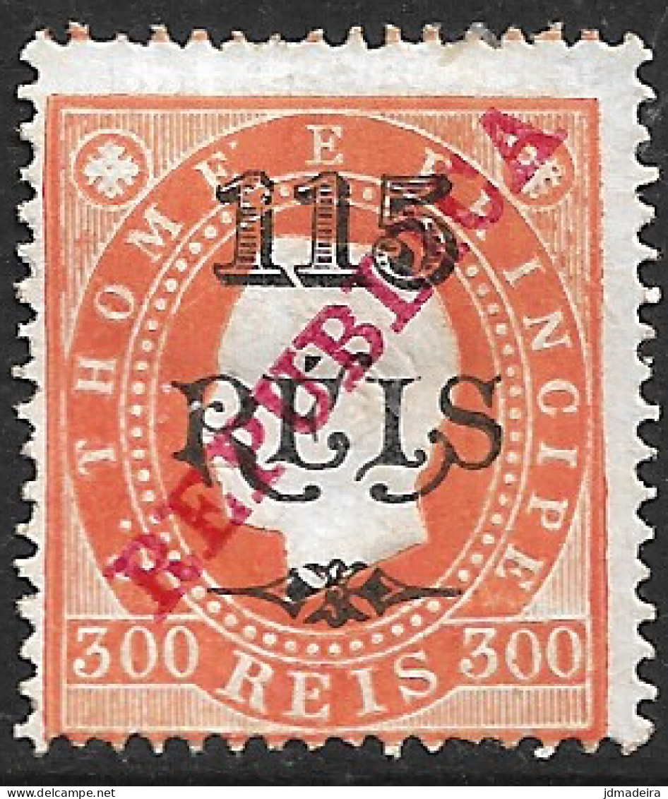 St. Thomas And Prince – 1915 King Carlos Overprinted REPUBLICA 115 Over 300 Réis Mint Stamp - St. Thomas & Prince