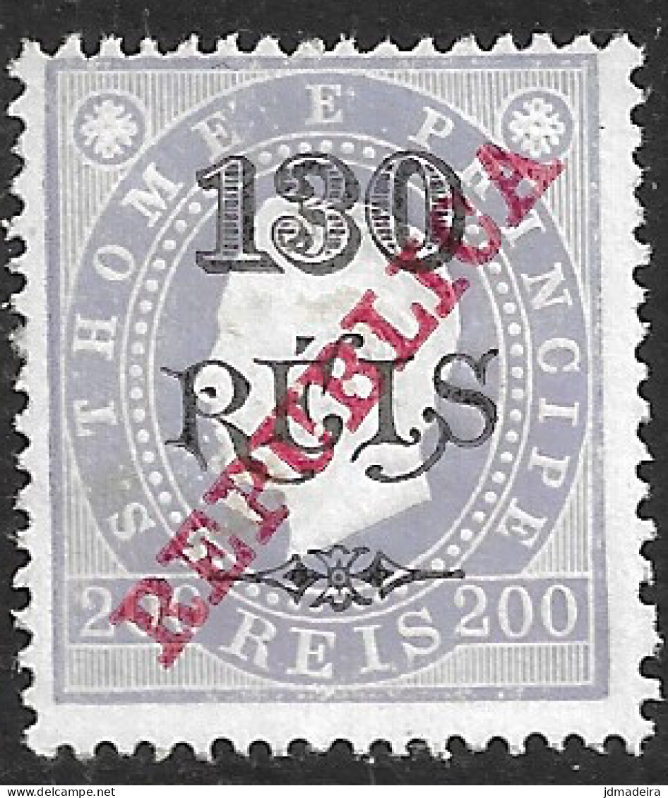 St. Thomas And Prince – 1915 King Carlos Overprinted REPUBLICA 130 Over 200 Réis Mint Stamp - St. Thomas & Prince