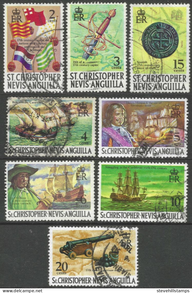 St Kitts-Nevis. 1970 QEII. 8 Used Values To 20c. SG 206etc. M3133 - St.Christopher-Nevis & Anguilla (...-1980)