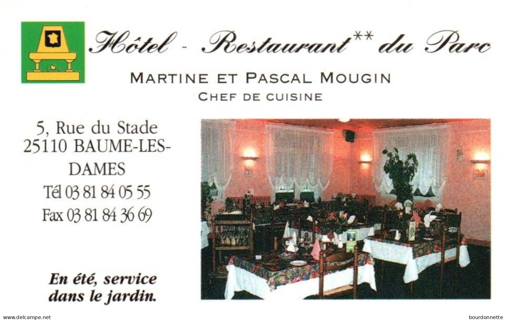 25- BEAUME LES DAMES -PUB - CARTE VISITE -RESTAURANT Du Parc 5 Rue Du Stade - Baume Les Dames