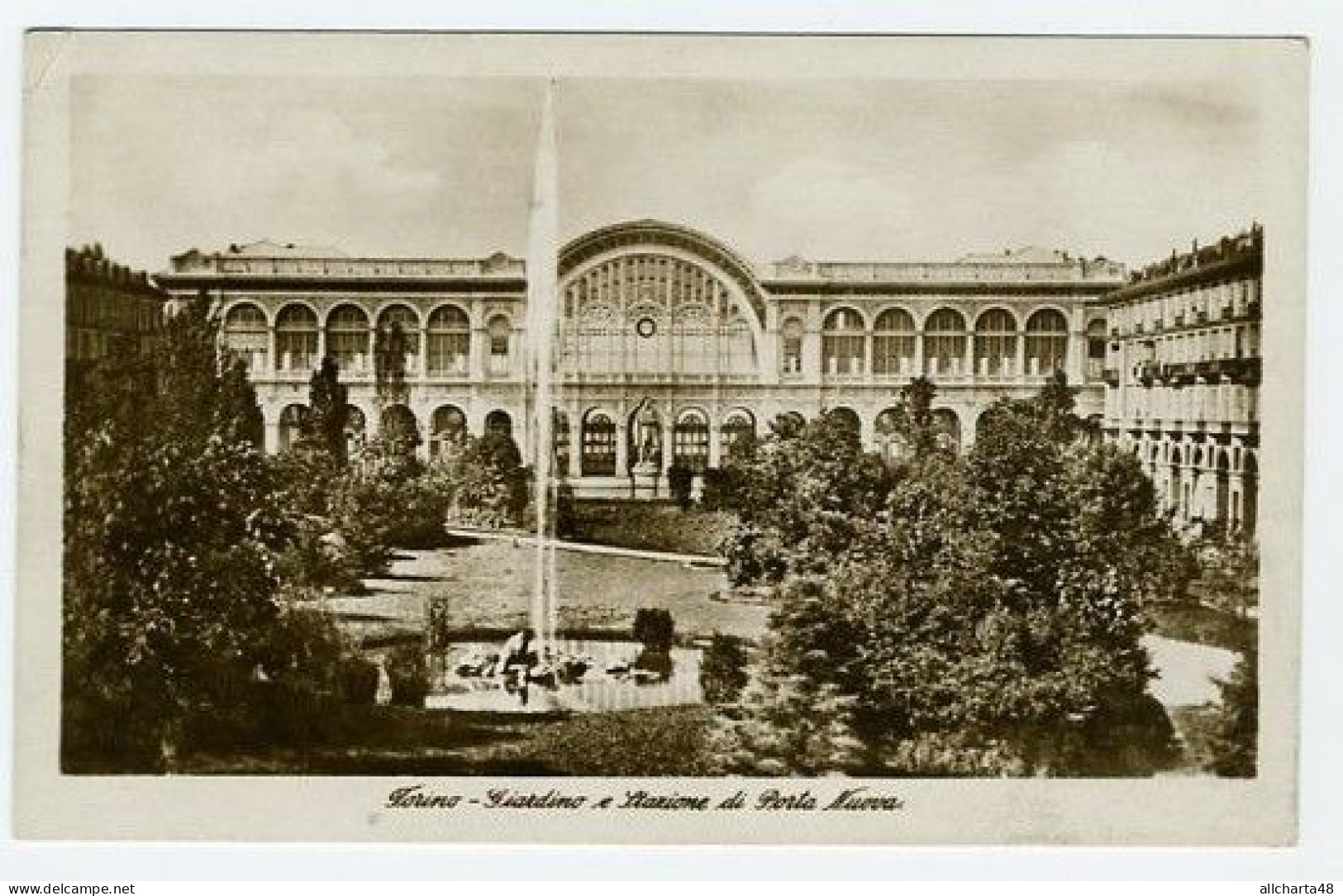 D5025] TORINO GIARDINI DI PIAZZA CARLO FELICE E STAZIONE DI PORTA NUOVA Cartolina Viaggiata 1926 - Stazione Porta Nuova