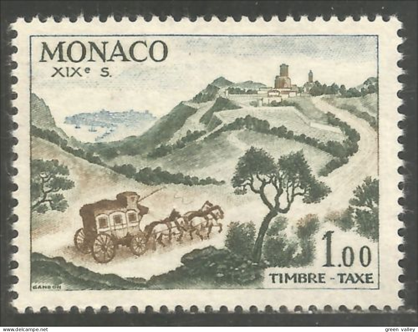 630 Monaco Taxe 1960 Diligence Mailcoach Cheval Horse Pferd MH * Neuf (MON-454) - Horses