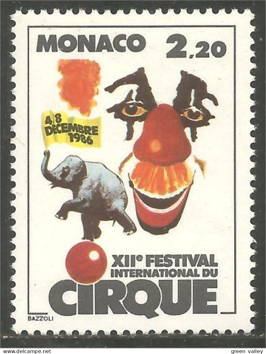630 Monaco Cirque Circus Clown Elephant Elefante Norsu Elefant Olifant MNH ** Neuf SC (MON-355a) - Elefanti