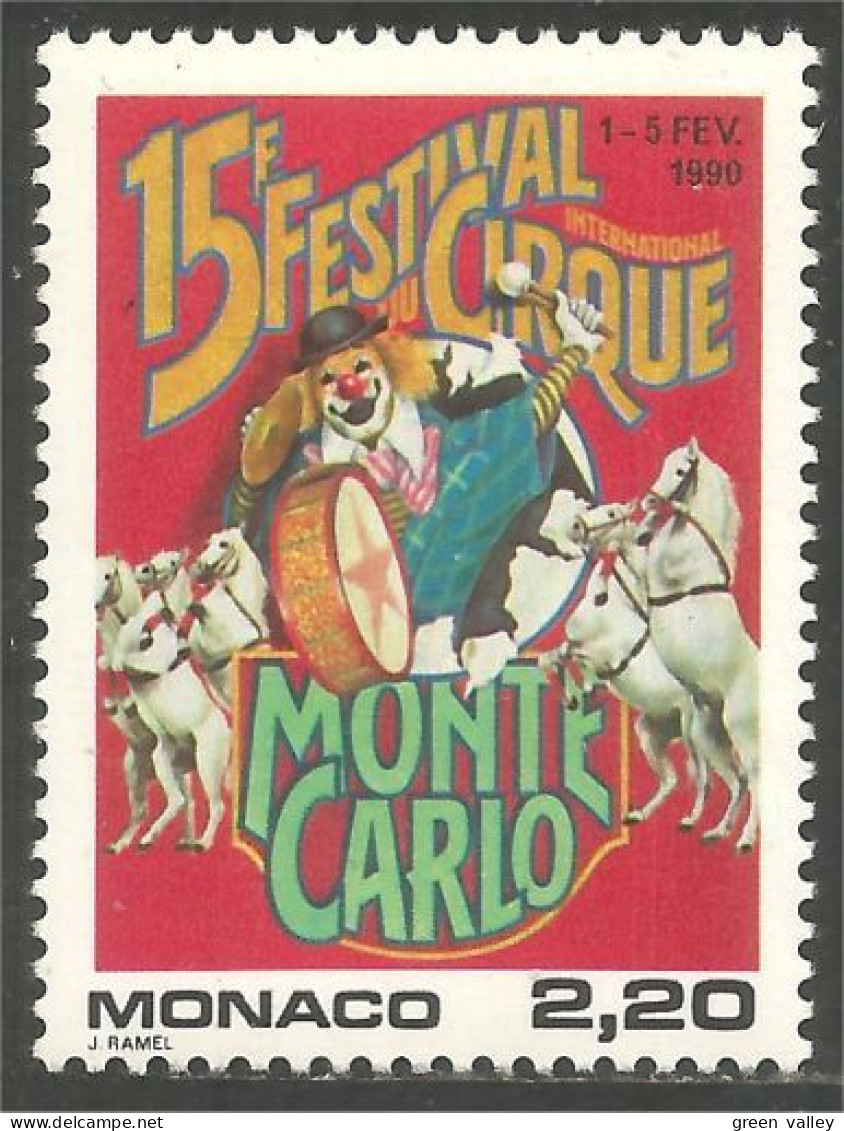 630 Monaco Cirque Circus Clown Cheval Horse Pferd Caballo Cavallo MNH ** Neuf SC (MON-358b) - Circo