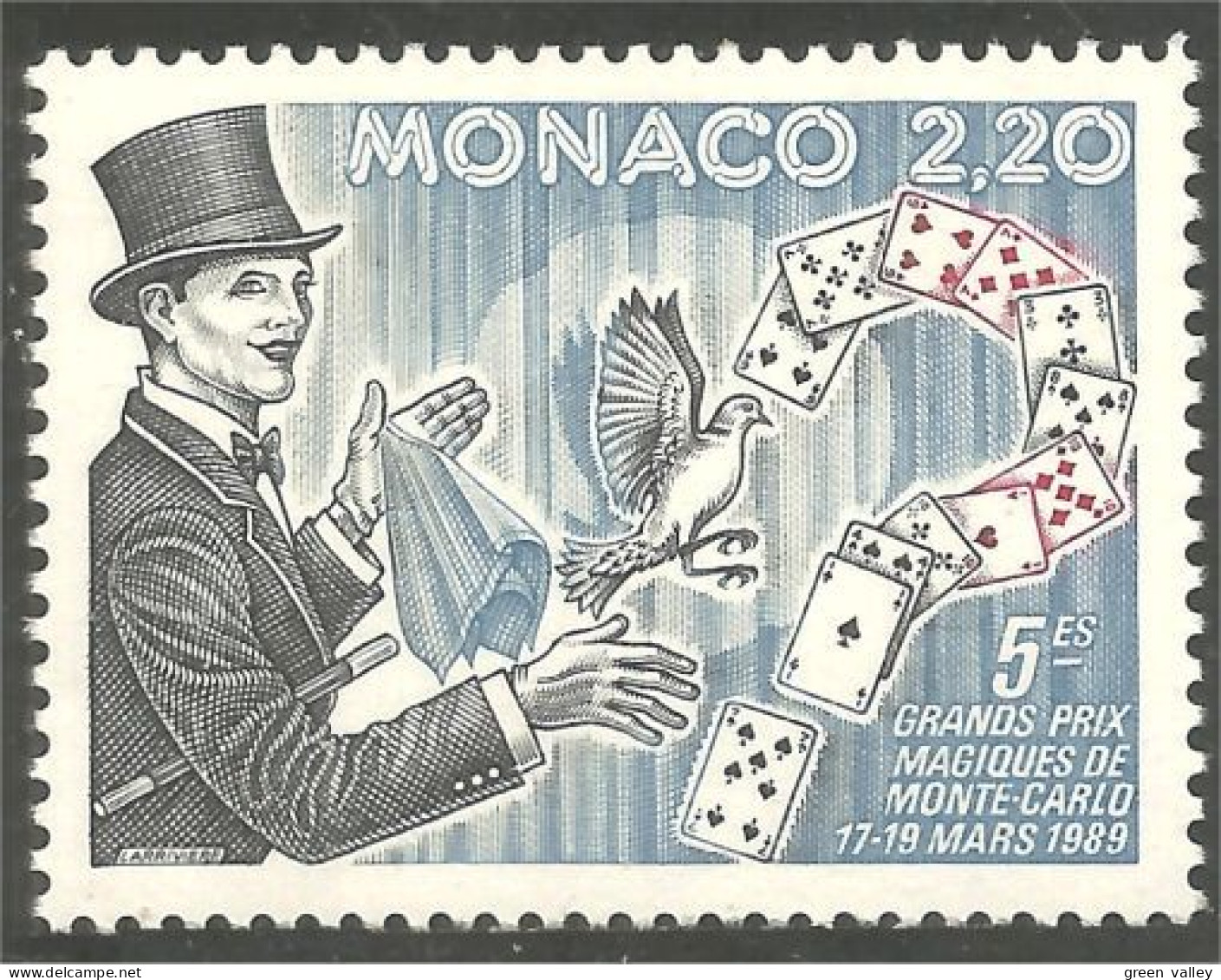 630 Monaco Cirque Circus Cards Cartes Magicien Magician Magie Colombe Dove MNH ** Neuf SC (MON-357a) - Duiven En Duifachtigen