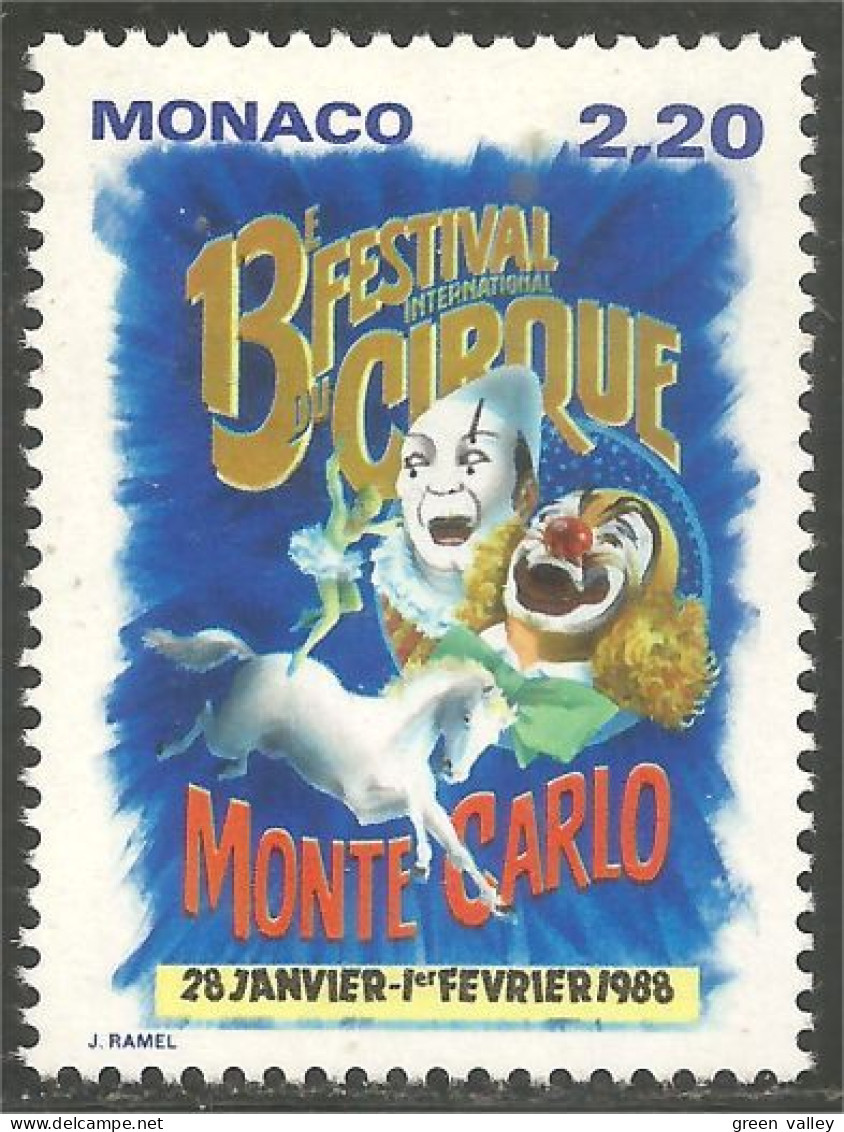 630 Monaco Cirque Circus Clown Cheval Horse Pferd Caballo Cavallo MNH ** Neuf SC (MON-356a) - Horses