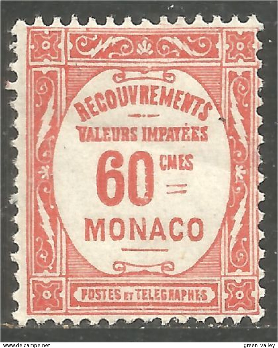 630 Monaco 1924 Yv 16 Taxe Postage Due 60c Rouge MH * Neuf Légère (MON-348b) - Taxe