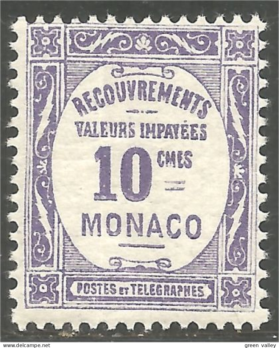 630 Monaco 1924 Yv 14 Taxe Postage Due 10c Violet MH * Neuf Très Légère (MON-346a) - Taxe