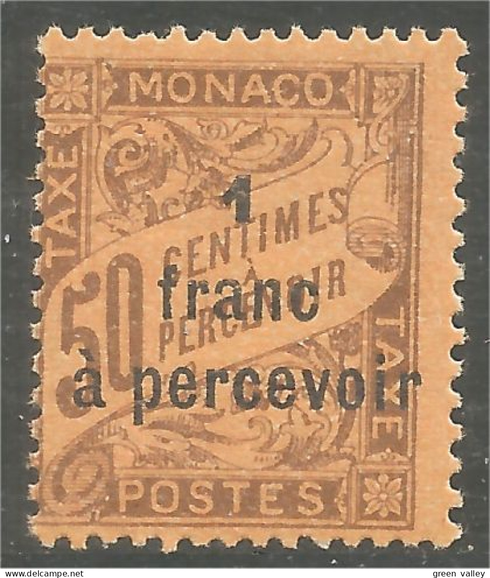 630 Monaco 1925 Yv 17 Taxe Postage Due 1f Surcharge MH * Neuf Très Légère (MON-349b) - Impuesto