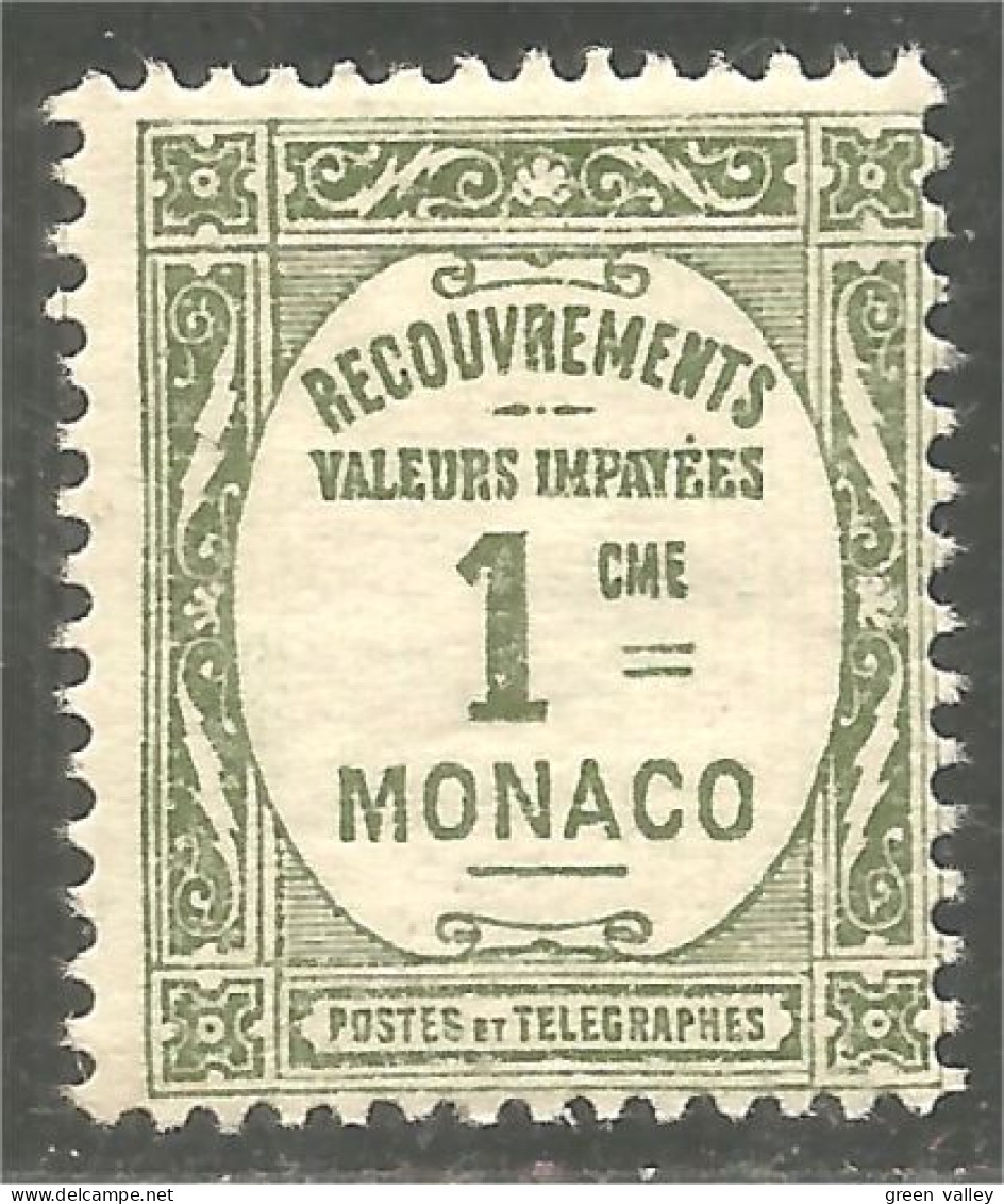 630 Monaco 1924 Yv 13 Taxe Postage Due 1c Olive MH * Neuf (MON-345b) - Taxe