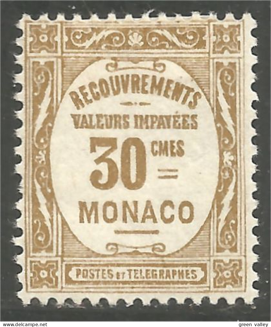 630 Monaco 1924 Yv 15 Taxe Postage Due 30c Bistre MH * Neuf (MON-347) - Taxe