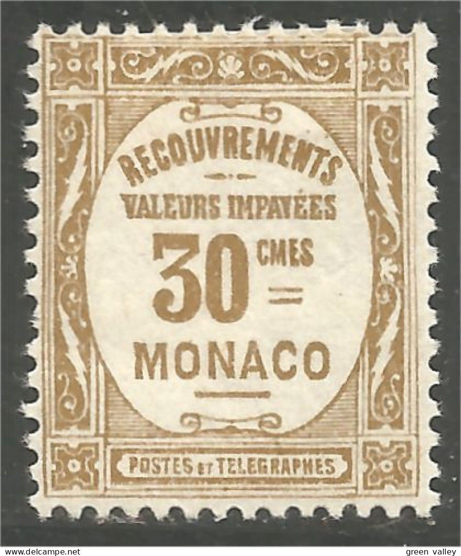 630 Monaco 1924 Yv 15 Taxe Postage Due 30c Bistre MH * Neuf (MON-347) - Portomarken