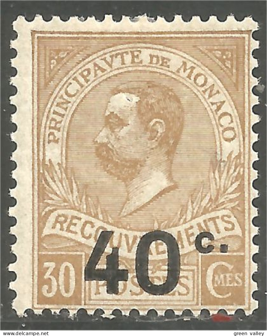 630 Monaco 1919 Yv 12 Taxe Postage Due Prince Albert I 40c Surcharge MH * Neuf Très Légère (MON-343) - Portomarken