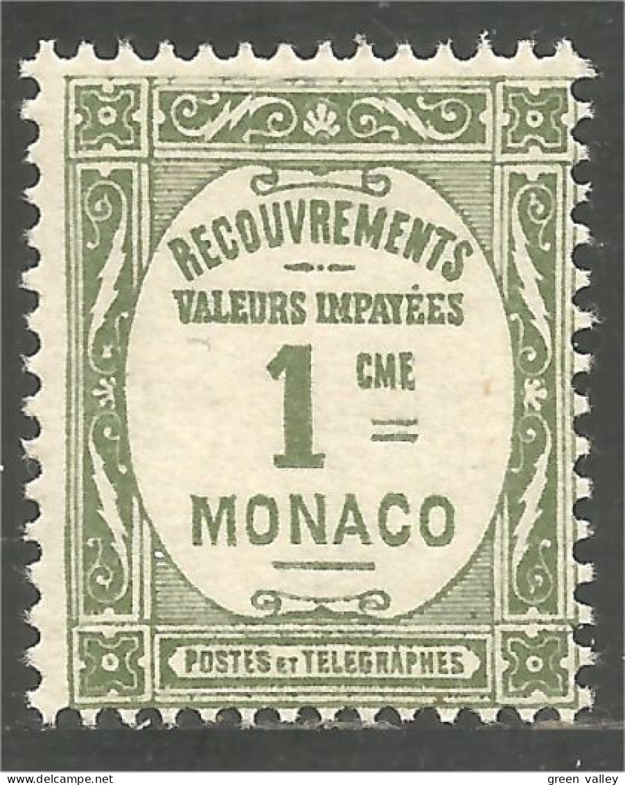 630 Monaco 1924 Yv 13 Taxe Postage Due 1c Olive MH * Neuf Très Légère (MON-345a) - Impuesto