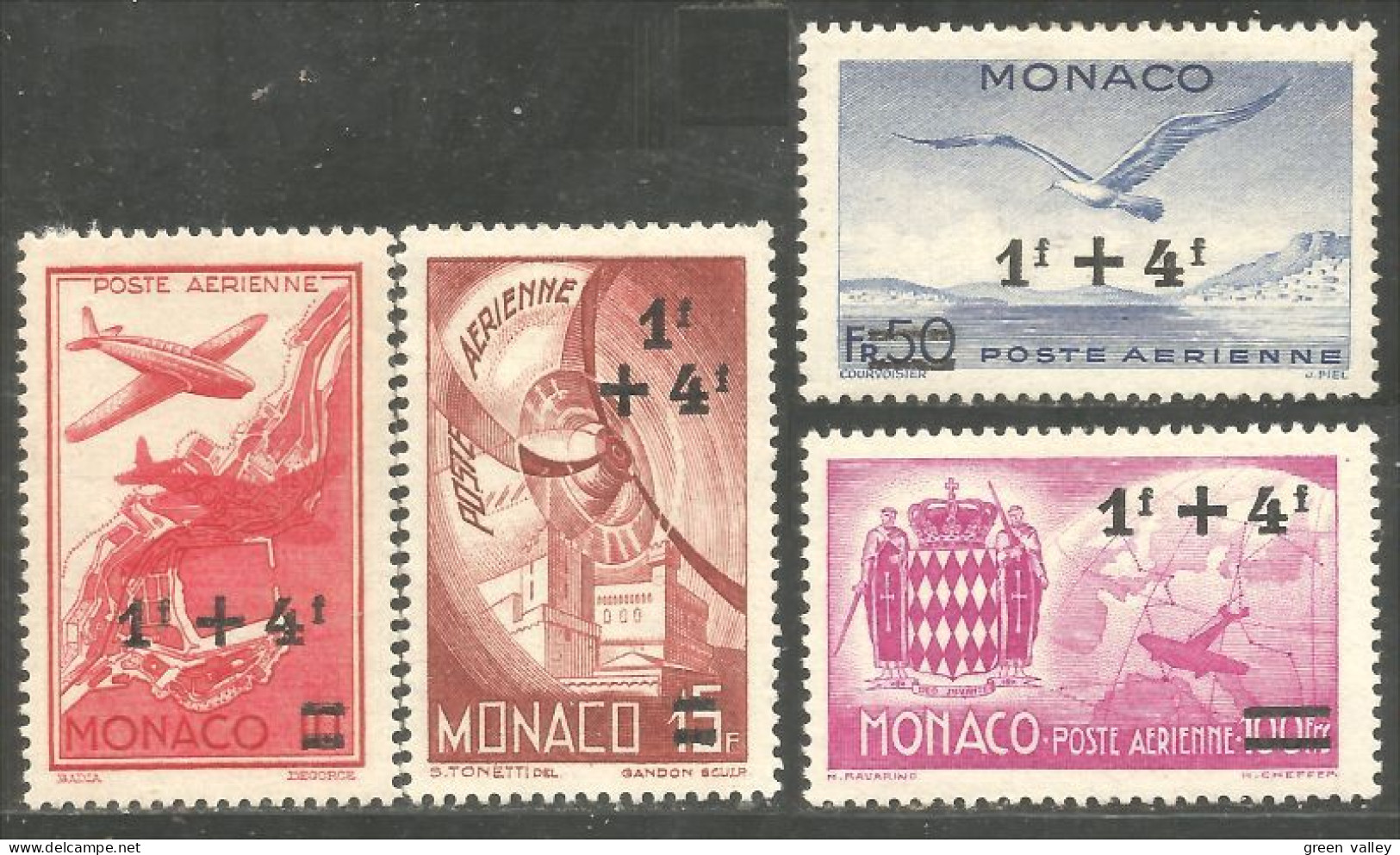 630 Monaco 1945 PA 8-12 Avion Surcharges MH * Neuf (MON-327) - Poste Aérienne