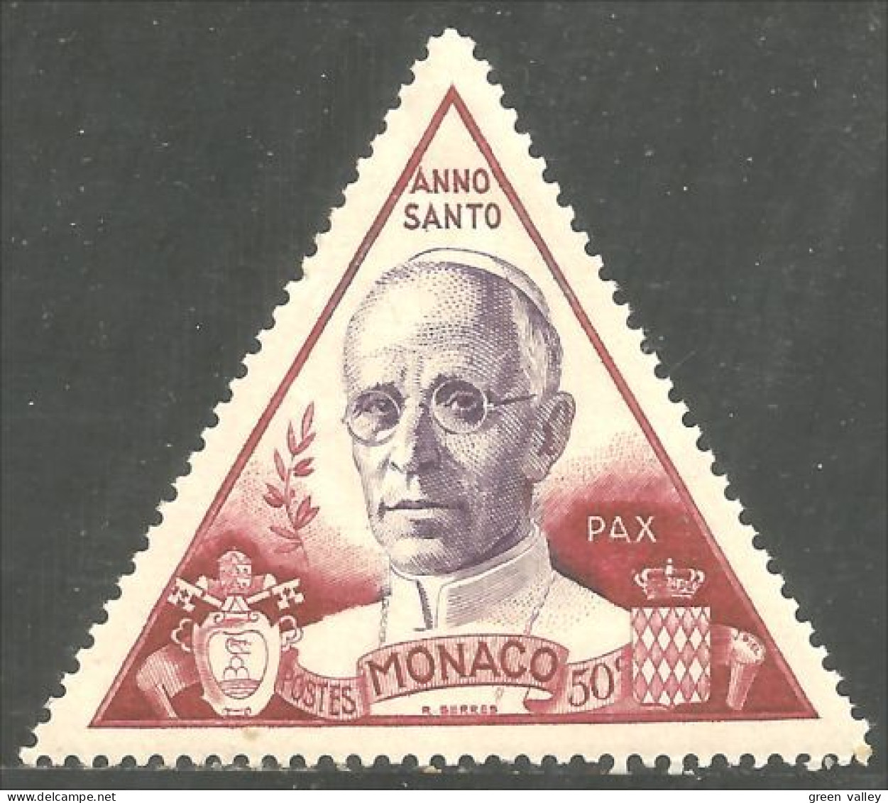 630 Monaco 1951 Yv 354 Pape Pope Pie XII MH * Neuf Très Légère (MON-275c) - Papas