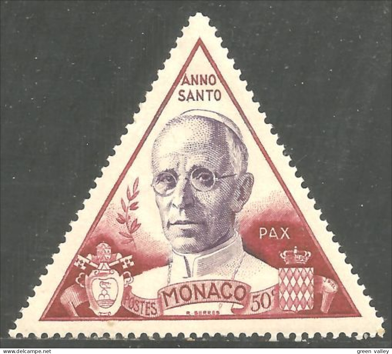 630 Monaco 1951 Yv 354 Pape Pope Pie XII MH * Neuf Très Légère (MON-275b) - Cristianismo