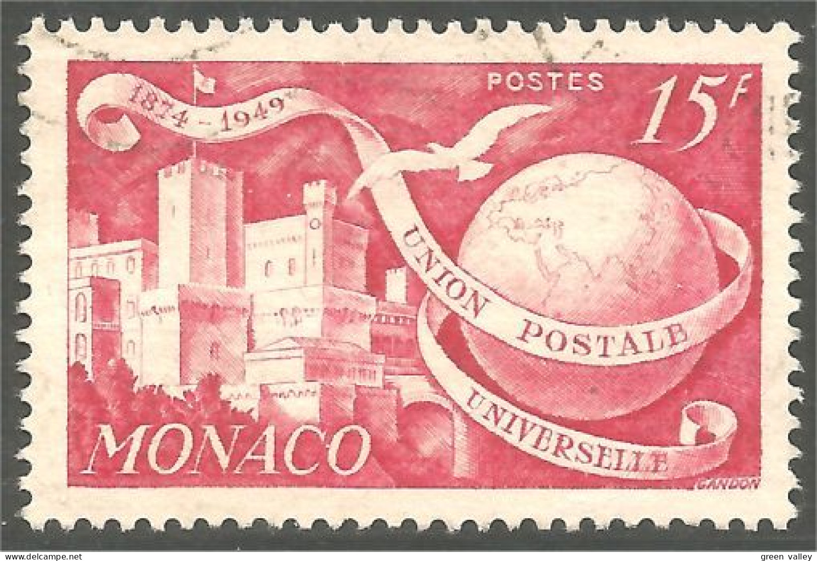 630 Monaco 1949 Yv 333 5e Anniversaire UPU U.P.U 15f Rose (MON-258) - Usados