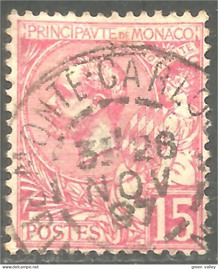 630 Monaco 1881 Yv 15 Prince Albert I 15c Rose Oblitéré MONTE-CARLO TTB (MON-158b) - Oblitérés