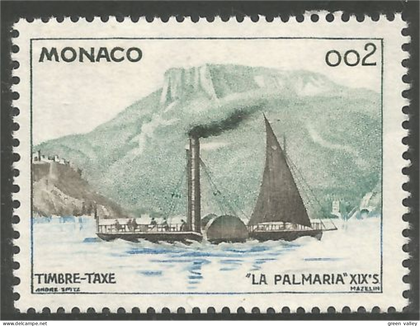 630 Monaco YT 57 Taxe Postage Due Wheelboat Radboot Bateau Palmaria MH * Neuf (MON-134b) - Taxe