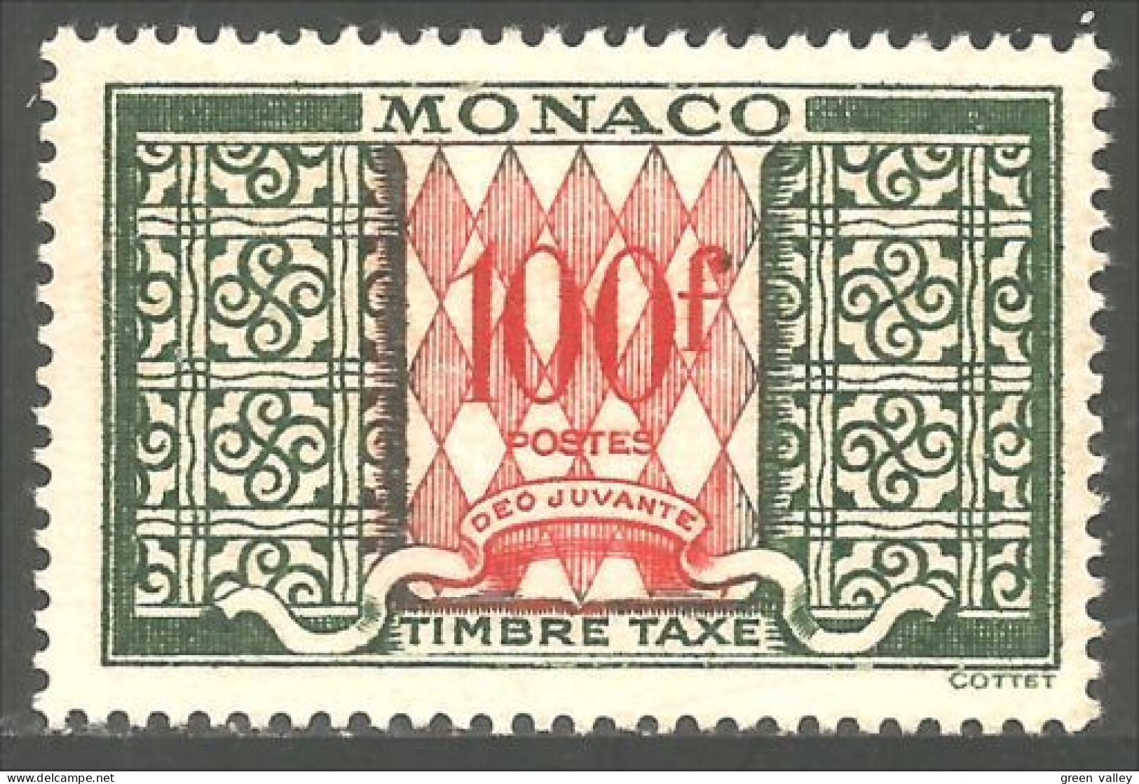 630 Monaco YT 39 Taxe 1946 Armoiries 100 Francs Cote 16.00 Euros MNH ** Neuf SC (MON-128b) - Briefmarken