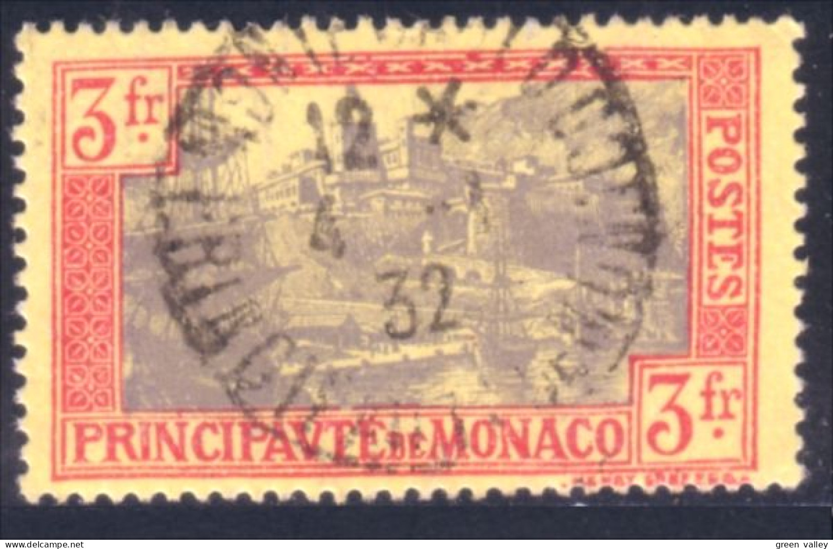 630 Monaco YT 101 3Fr Carmin Ardoise S. Jaune Superbe Oblitération Circulaire 1937 (MON-25) - Usados