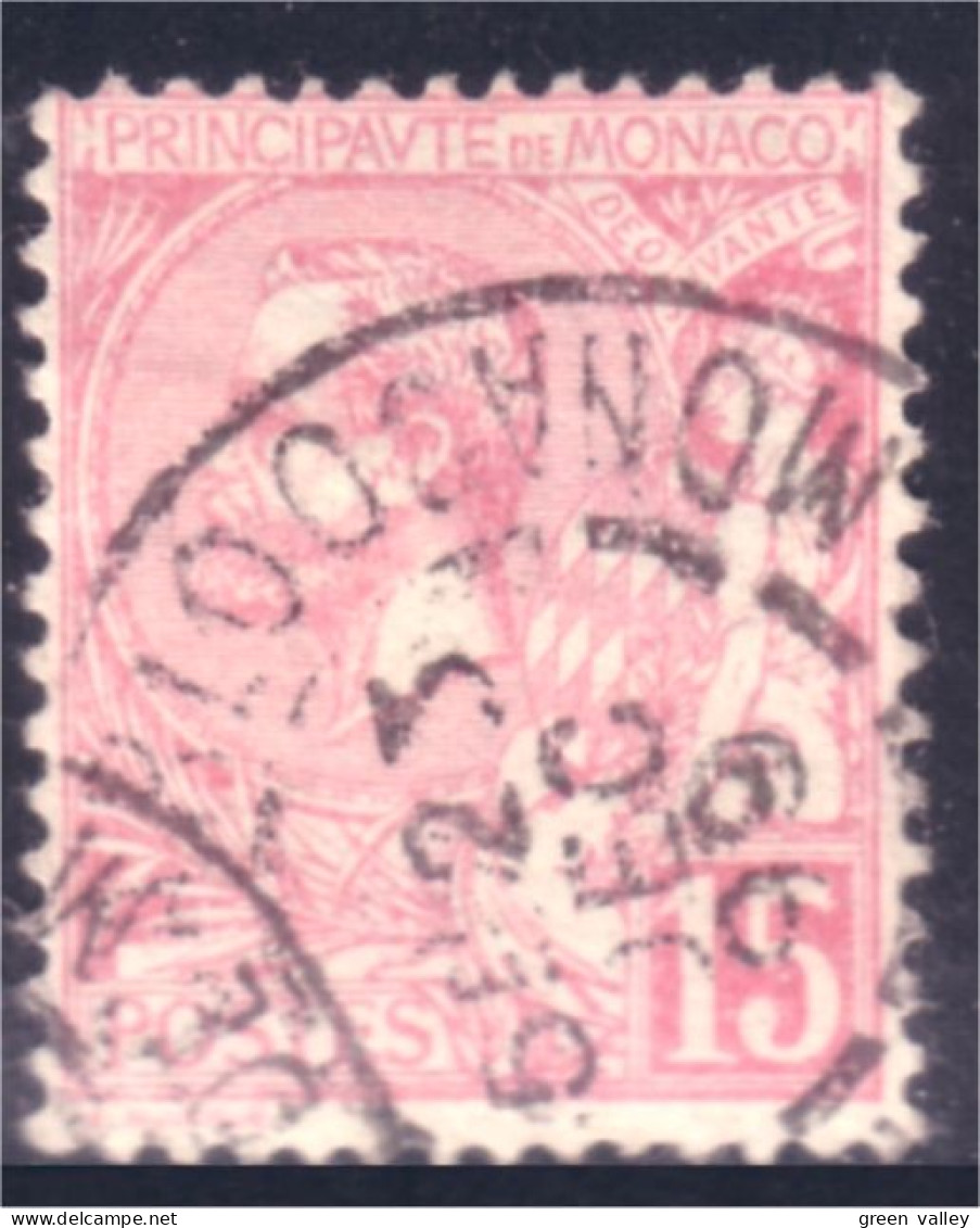 630 Monaco YT 15 1901 15c Rose Oblitération Circulaire (MON-7) - Usati