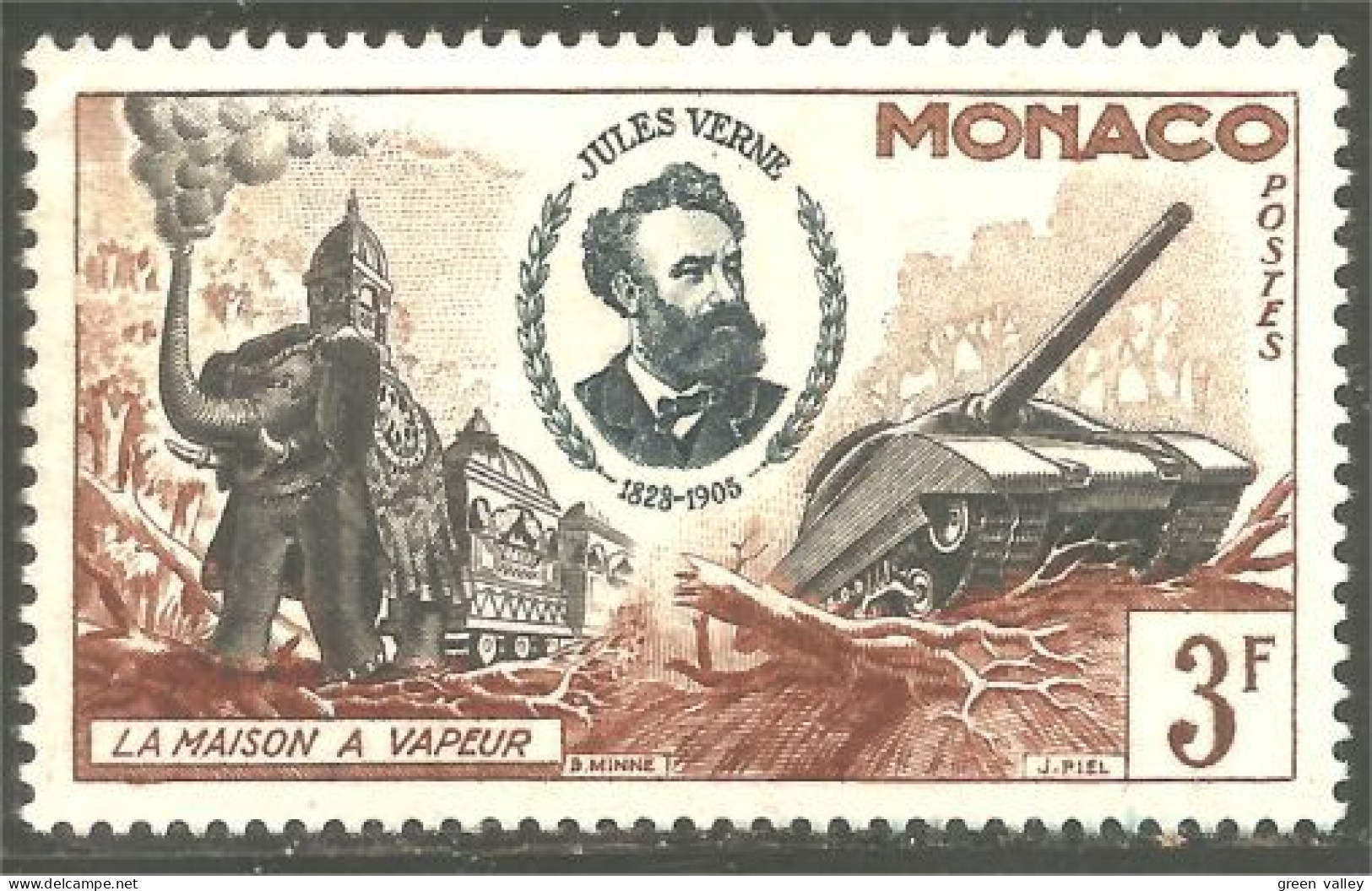 630x Monaco 1955 Jules Verne Ecrivain Writer Elephant Elefante Norsu Olifant MH * Neuf (MON-911) - Elephants